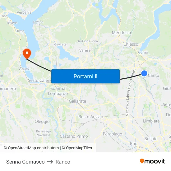 Senna Comasco to Ranco map