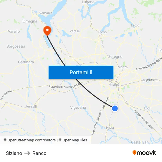 Siziano to Ranco map