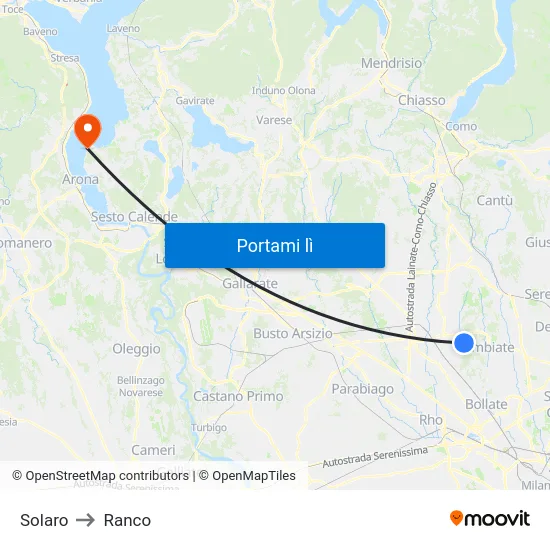 Solaro to Ranco map