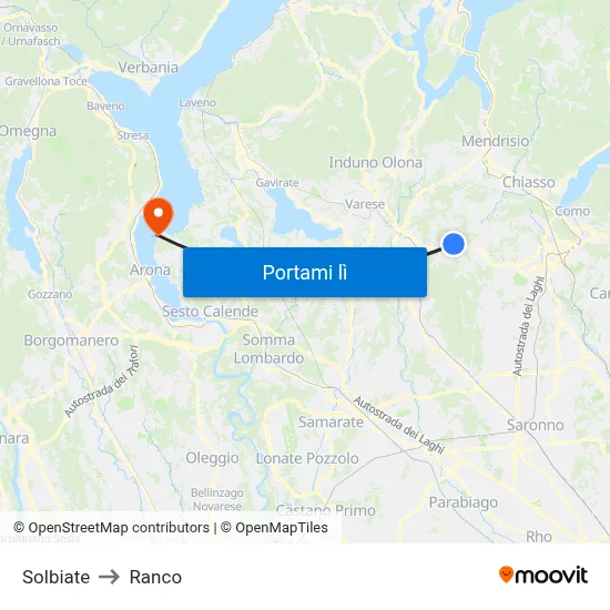 Solbiate to Ranco map