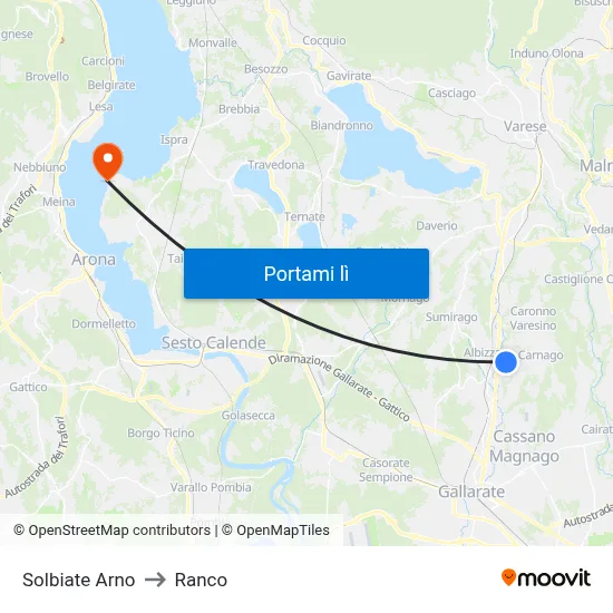 Solbiate Arno to Ranco map