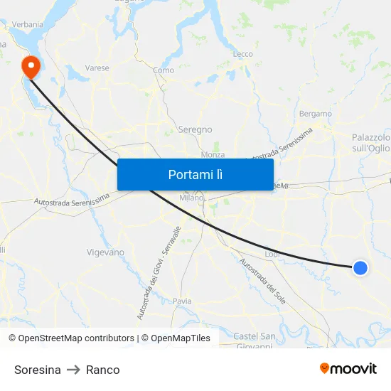 Soresina to Ranco map