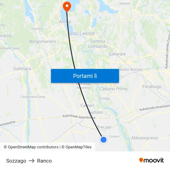 Sozzago to Ranco map