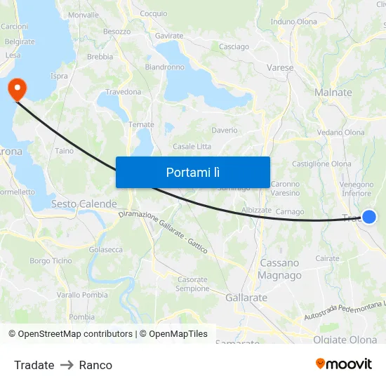 Tradate to Ranco map