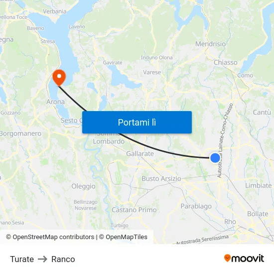 Turate to Ranco map