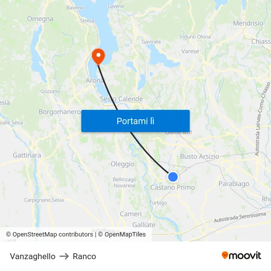 Vanzaghello to Ranco map