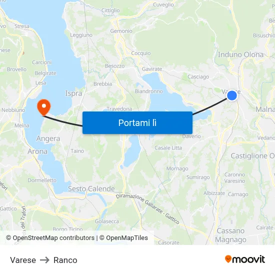 Varese to Ranco map