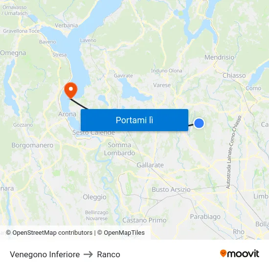 Venegono Inferiore to Ranco map