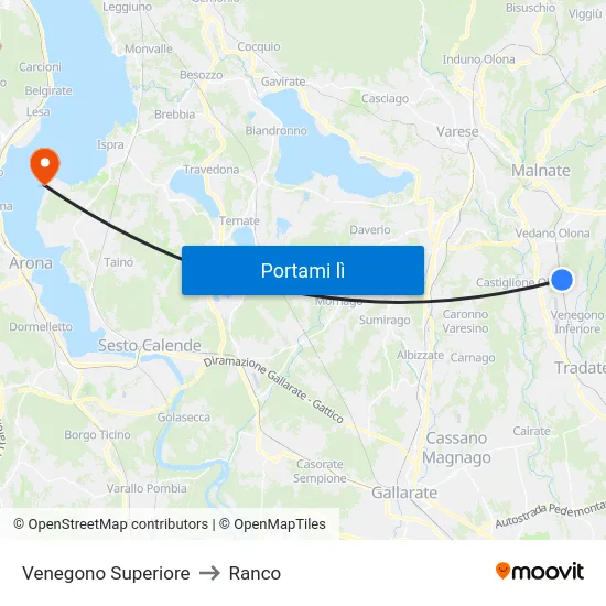 Venegono Superiore to Ranco map