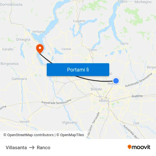 Villasanta to Ranco map