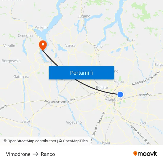 Vimodrone to Ranco map