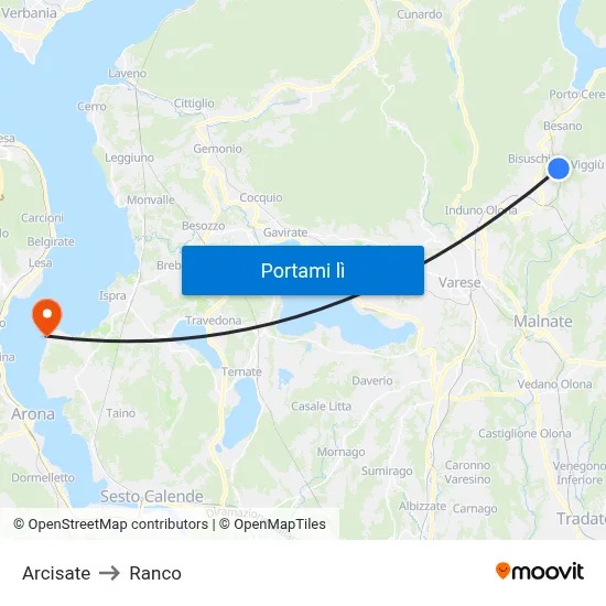 Arcisate to Ranco map
