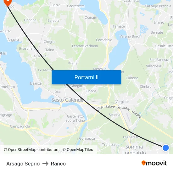Arsago Seprio to Ranco map