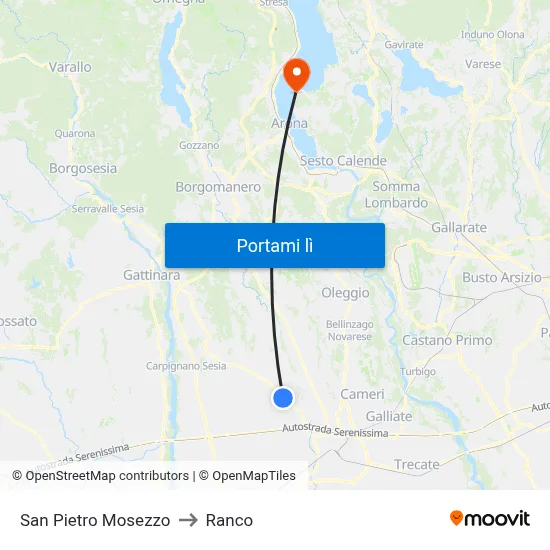 San Pietro Mosezzo to Ranco map