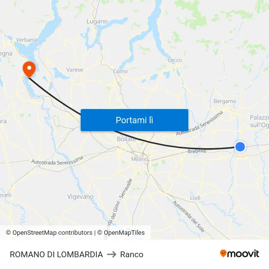 ROMANO DI LOMBARDIA to Ranco map
