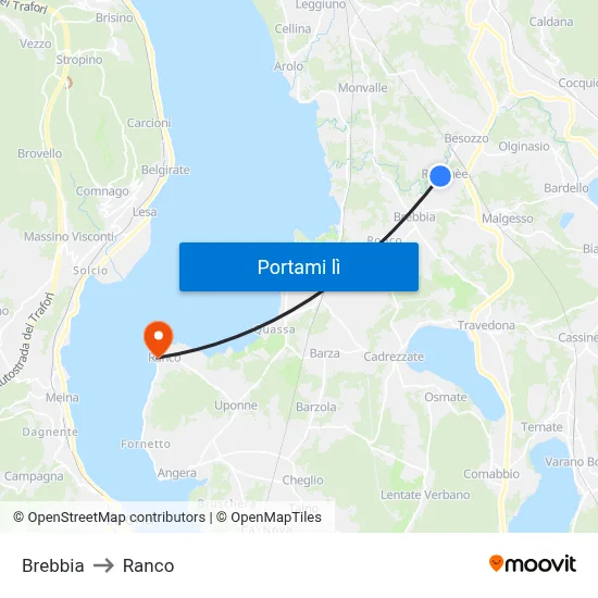 Brebbia to Ranco map