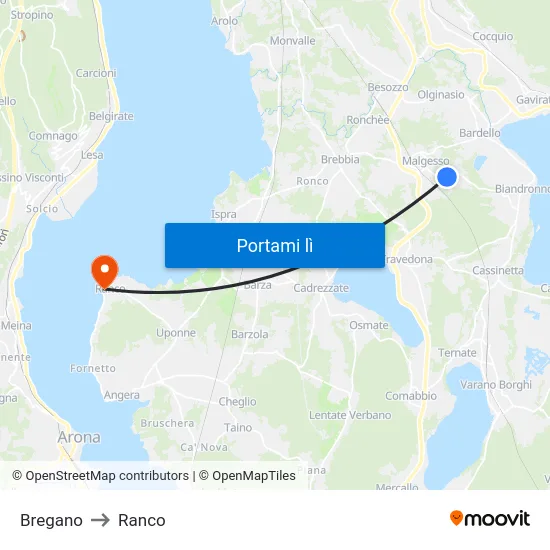 Bregano to Ranco map