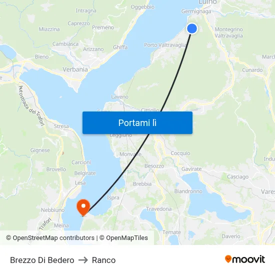 Brezzo Di Bedero to Ranco map