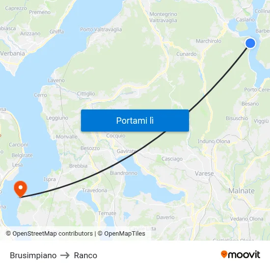 Brusimpiano to Ranco map