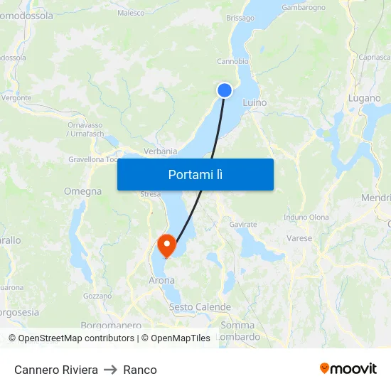 Cannero Riviera to Ranco map