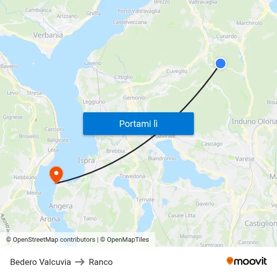 Bedero Valcuvia to Ranco map