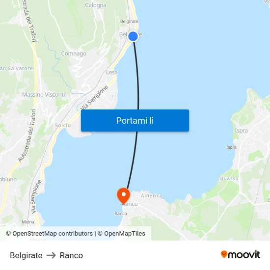 Belgirate to Ranco map