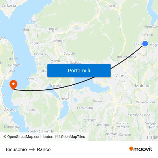 Bisuschio to Ranco map