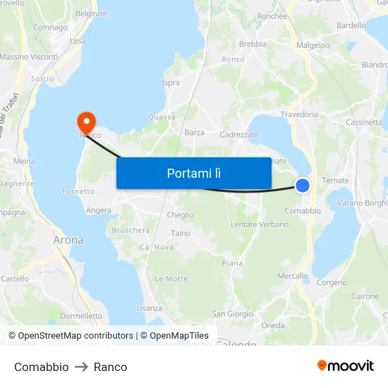 Comabbio to Ranco map