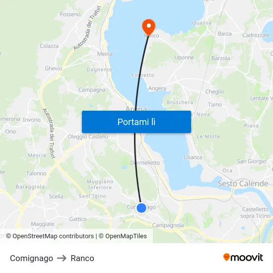 Comignago to Ranco map