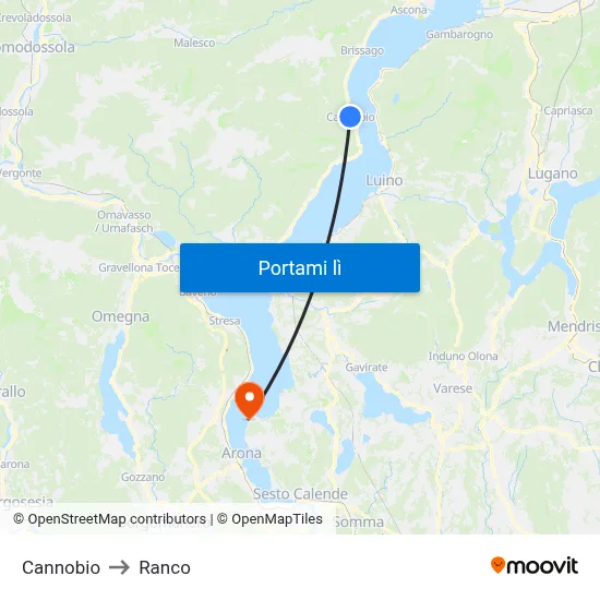 Cannobio to Ranco map