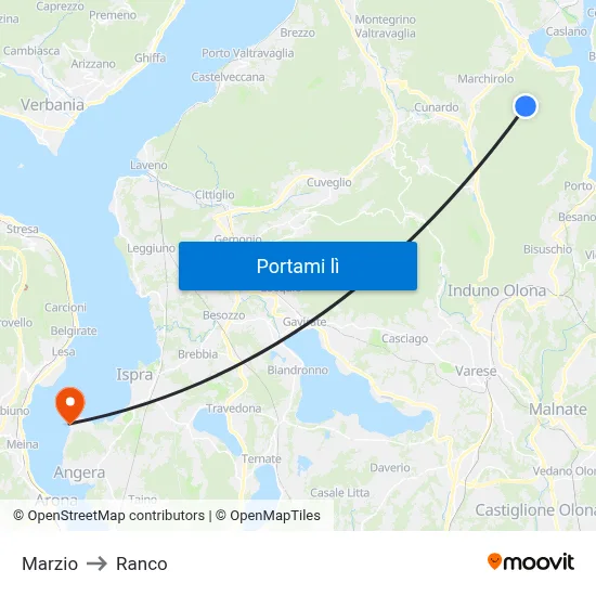 Marzio to Ranco map