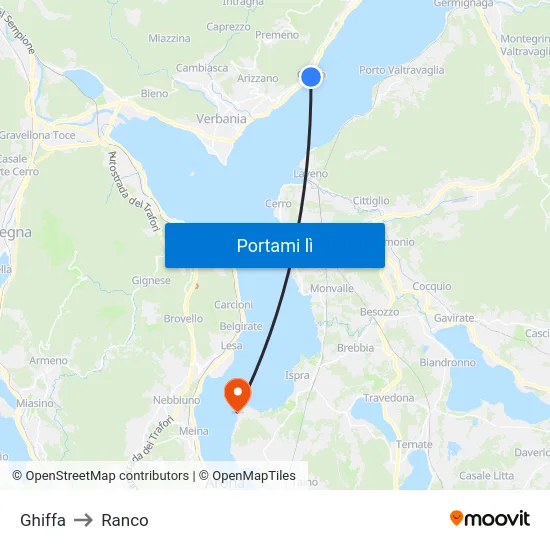 Ghiffa to Ranco map