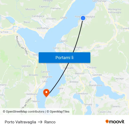 Porto Valtravaglia to Ranco map
