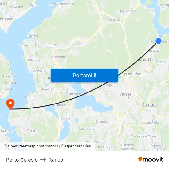 Porto Ceresio to Ranco map