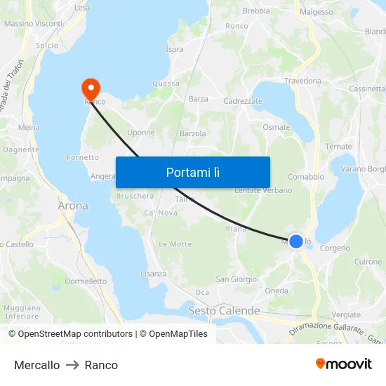 Mercallo to Ranco map