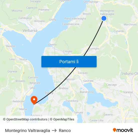 Montegrino Valtravaglia to Ranco map