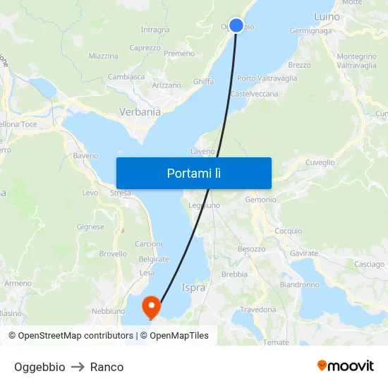 Oggebbio to Ranco map