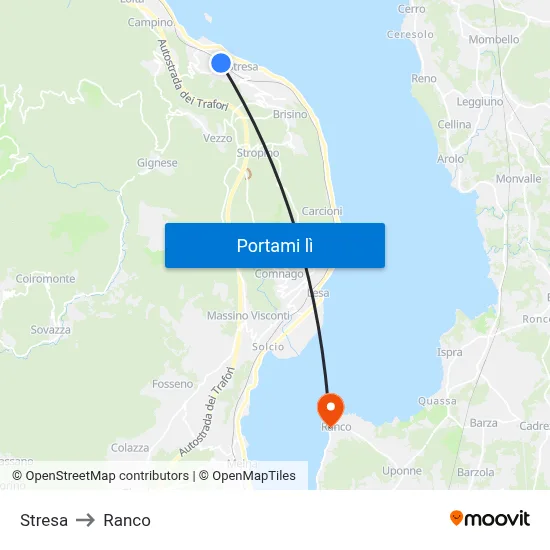 Stresa to Ranco map