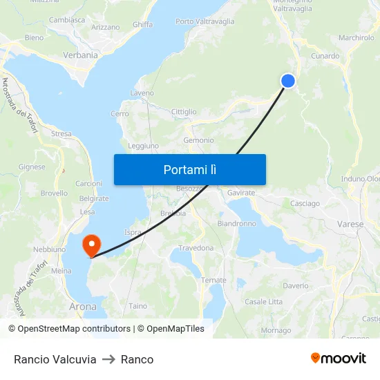 Rancio Valcuvia to Ranco map