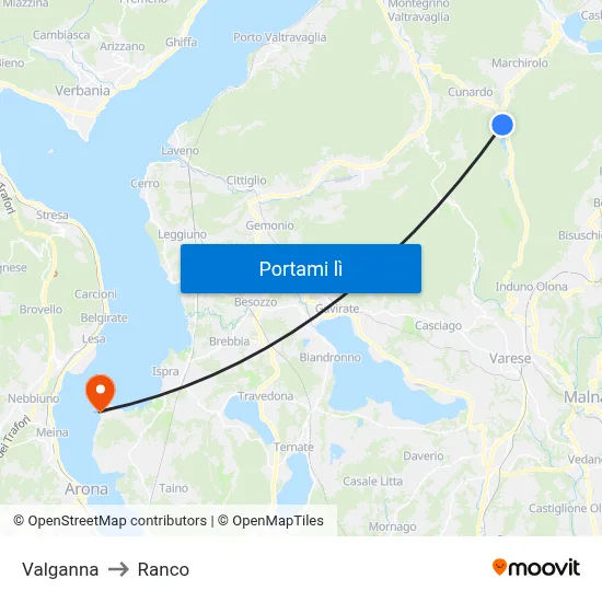 Valganna to Ranco map