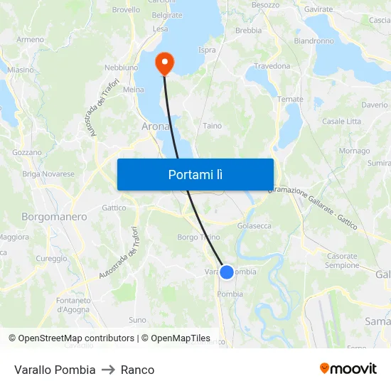 Varallo Pombia to Ranco map