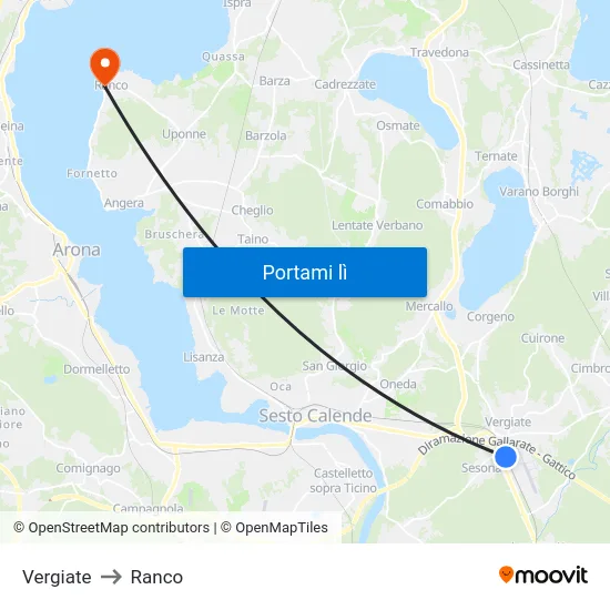 Vergiate to Ranco map