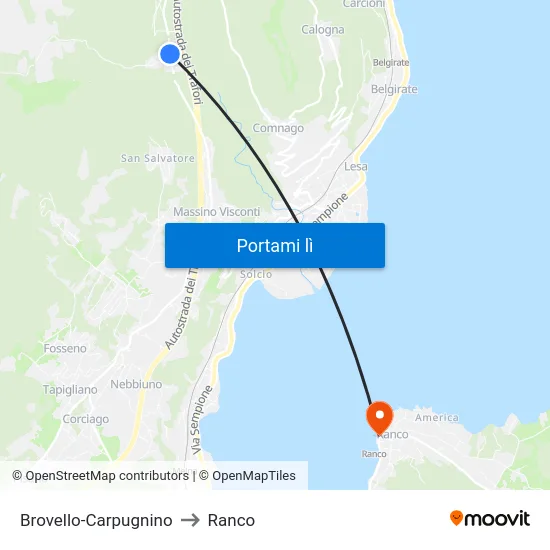 Brovello-Carpugnino to Ranco map