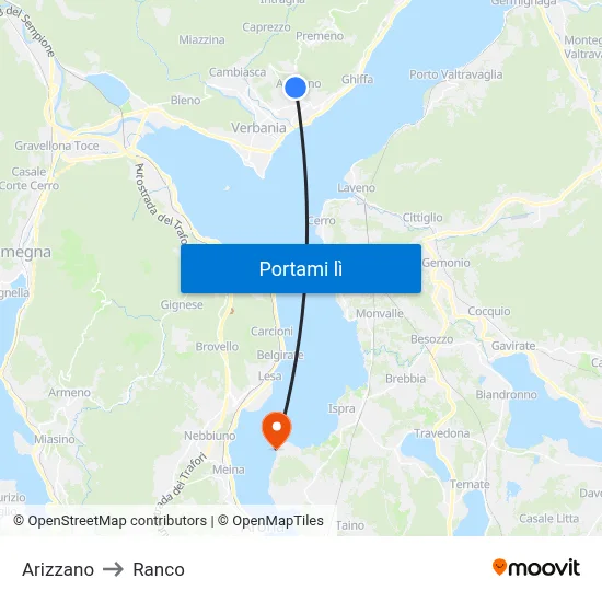 Arizzano to Ranco map