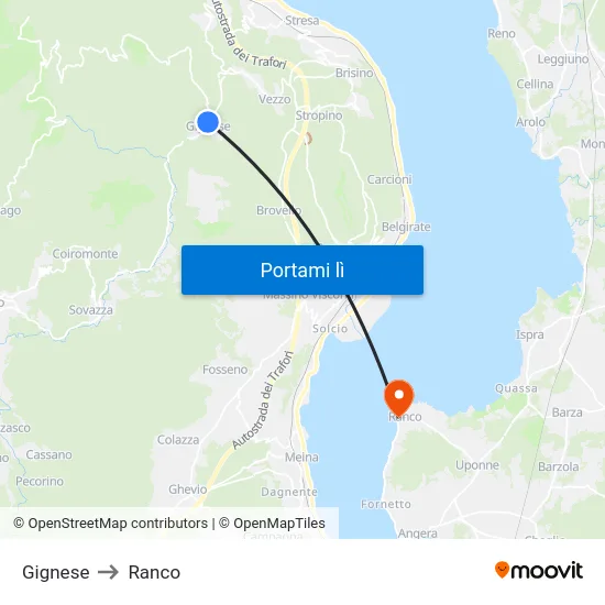 Gignese to Ranco map