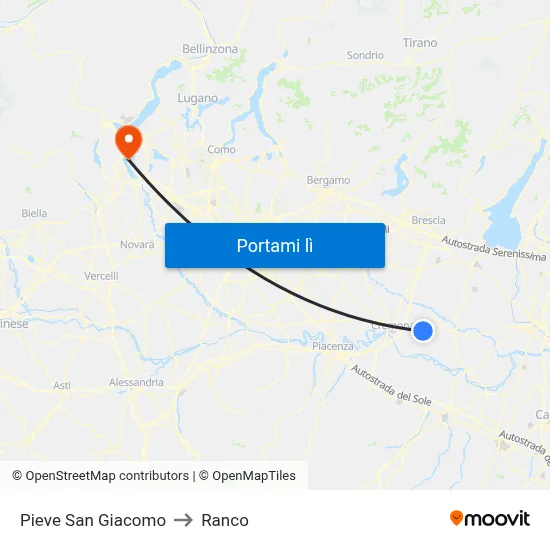 Pieve San Giacomo to Ranco map