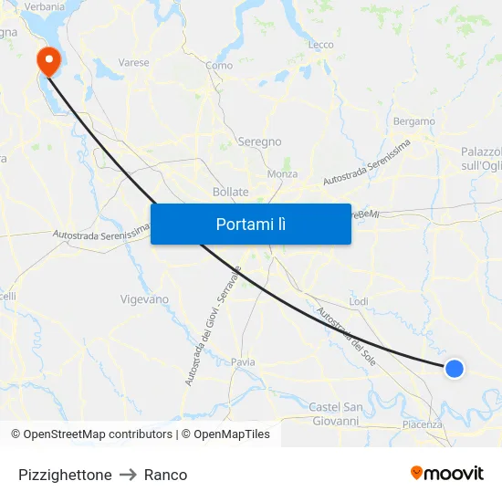 Pizzighettone to Ranco map