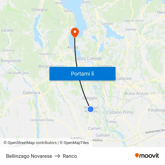 Bellinzago Novarese to Ranco map