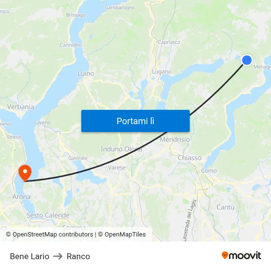 Bene Lario to Ranco map