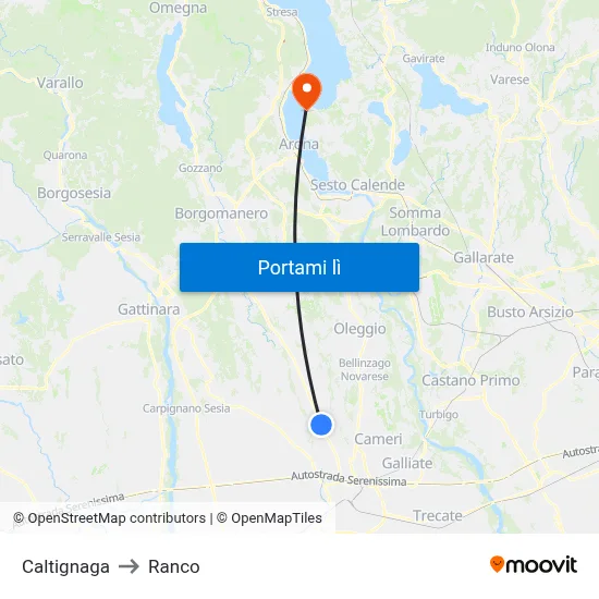 Caltignaga to Ranco map